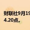 财联社9月19日电，恒生指数上涨2%至18,014.20点。