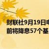 财联社9月19日电，英国利率期货显示，预期英国央行年底前将降息57个基点，今日会议前则预期为降息52个基点。