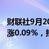 财联社9月20日电，富时A50期指连续夜盘收涨0.09%，报11259点。