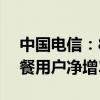 中国电信：8月移动用户净增168万户 5G套餐用户净增314万户