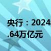 央行：2024年2季度末金融业机构总资产480.64万亿元