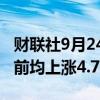 财联社9月24日电，力拓和必和必拓在美股盘前均上涨4.7%。