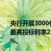 央行开展3000亿元中期借贷便利（MLF）操作，期限1年，最高投标利率2.30%，最低投标利率1.90%，中标利率2.00%。