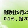 财联社9月25日电，波罗的海干散货指数上涨0.1%，报2016点。