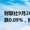 财联社9月26日电，富时A50期指连续夜盘收跌0.09%，报12175点。