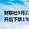 财联社9月27日电，富时中国A50指数期货重开后下跌1%。