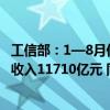 工信部：1—8月份我国规模以上互联网企业完成互联网业务收入11710亿元 同比增长4.4%