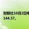 财联社10月2日电，美元兑日元短线涨幅扩大至50点，现报144.57。