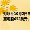 财联社10月2日电，富国银行将Meta目标价从647美元上调至每股652美元。