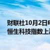 财联社10月2日电，香港恒生指数开高0.7%报21,289.60，恒生科技指数上涨1.9%至4,840.08点。