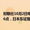 财联社10月2日电，日经225指数收盘下跌2.2%至37,808.76点，日本东证指数收盘下跌1.4%至2651.96点。