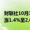 财联社10月3日电，日本东证指数上午收盘上涨1.4%至2,690.18点。