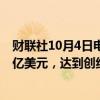 财联社10月4日电，美国货币市场基金资产规模增至6.46万亿美元，达到创纪录水平。