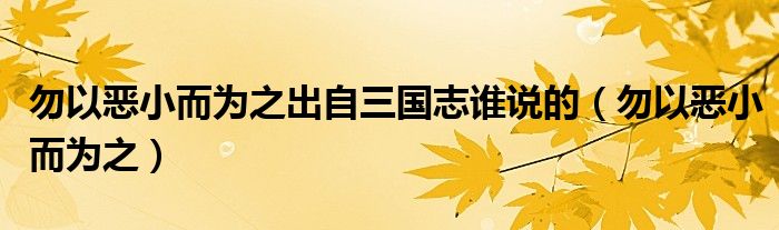 勿以恶小而为之在三国志谁说的（勿以恶小而为之勿以善小是谁说的）