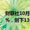 财联社10月7日电，德商银行股价上涨超过2%，创下13年来新高。