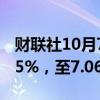 财联社10月7日电，离岸人民币兑美元上涨0.5%，至7.0627。