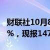 财联社10月8日电，美元兑日元日内下跌0.50%，现报147.44。