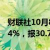 财联社10月8日电，COMEX白银期货跌幅达4%，报30.725美元/盎司。