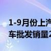 1-9月份上汽集团累计终端交付323万辆，整车批发销量264.9万辆