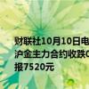 财联社10月10日电，上期所原油期货夜盘收跌1.92%，报556.1元/桶。沪金主力合约收跌0.31%，报590元/克，沪银主力合约收跌0.48%，报7520元