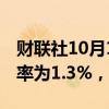 财联社10月11日电，日本9月货币供应M2年率为1.3%，前值1.30%。