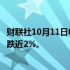 财联社10月11日电，纳斯达克中国金龙指数转涨，此前一度跌近2%。