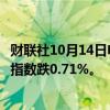 财联社10月14日电，香港恒生指数开盘跌0.11%。恒生科技指数跌0.71%。