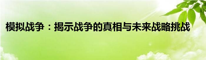 模拟战争是什么类型游戏（模拟战争是什么意思）