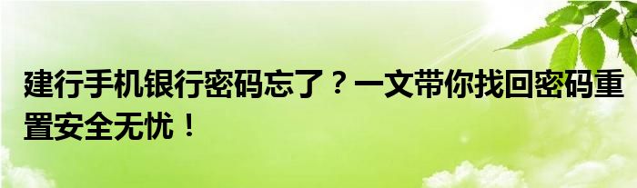 建行手机银行解除旧手机绑定（建行手机银行密码忘了怎么办）